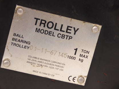 CM CBTP 1/2 Ton Manual Plain Push Trolley 2"-8.7" Flange