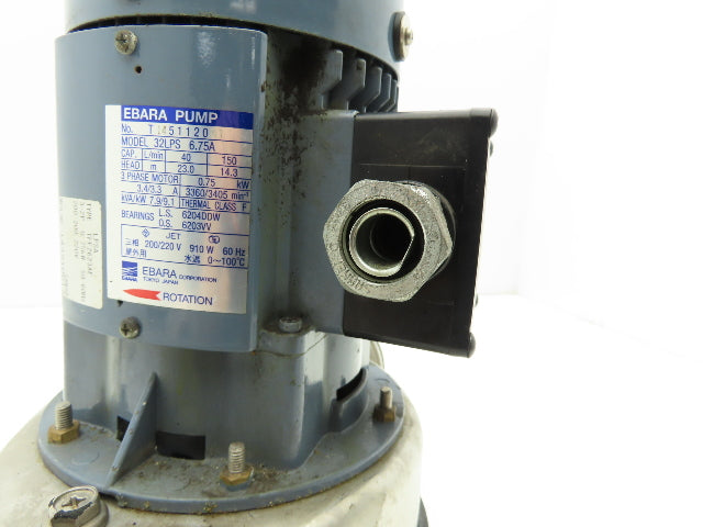 Ebara 32LPS Stainless In-line Centrifugal Pump 40-150 Lpm 220V 3PH 1-1/4" DN32