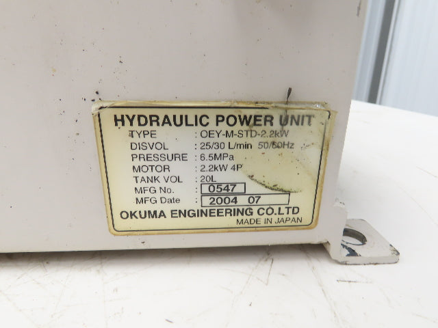 Okuma OEY-M-STD-2.2KW Hydraulic Power Unit 20L 30L/min 942psi Nachi Pump 220V