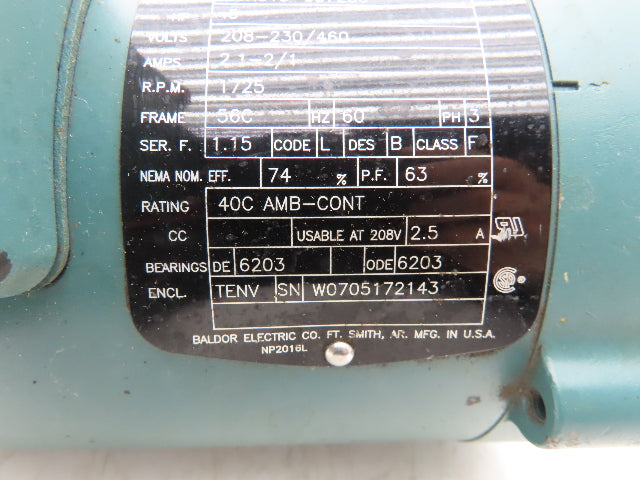 Reliance Electric P56H1338P AC Motor 1/2Hp 1725rpm 230/460V 3PH 56C TENV