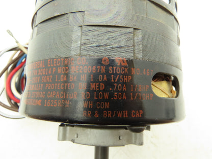 Universal Electric DE2G067N 467 HVAC Fan Motor 1/5Hp 1625rpm 208-230V 1PH