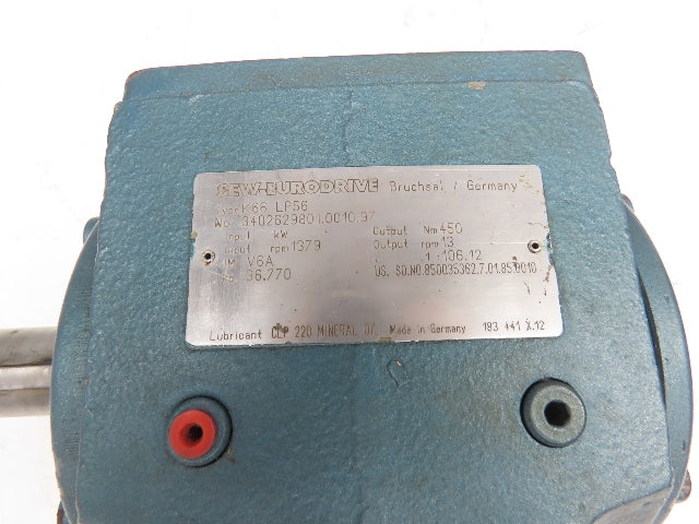 Sew Eurodrive K66 LP56 Helical Gearbox 106.12 Ratio Reducer 13rpm 56C LH 450Nm