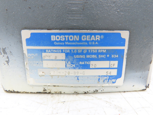 Boston Gear F738-20-B9-G Worm Gearbox 20:1 Ratio Reducer 88rpm 5Hp 180TC LH