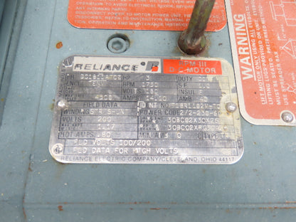 Reliance CD1803R RPM III DC Motor 3Hp 180VDC 1750 RPM TENV DC1811ATCZ  *Read*