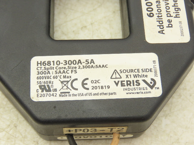 Veris H6810-300A-5A Split Core Current Transformer 300A 600VAC Input Lot of 2