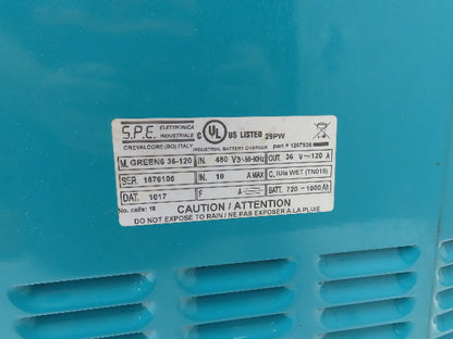 Tennant GREEN6 36-120 SPE Battery Charger 120A 36VDC 720Ah 480V 3Ph Offboard FLA