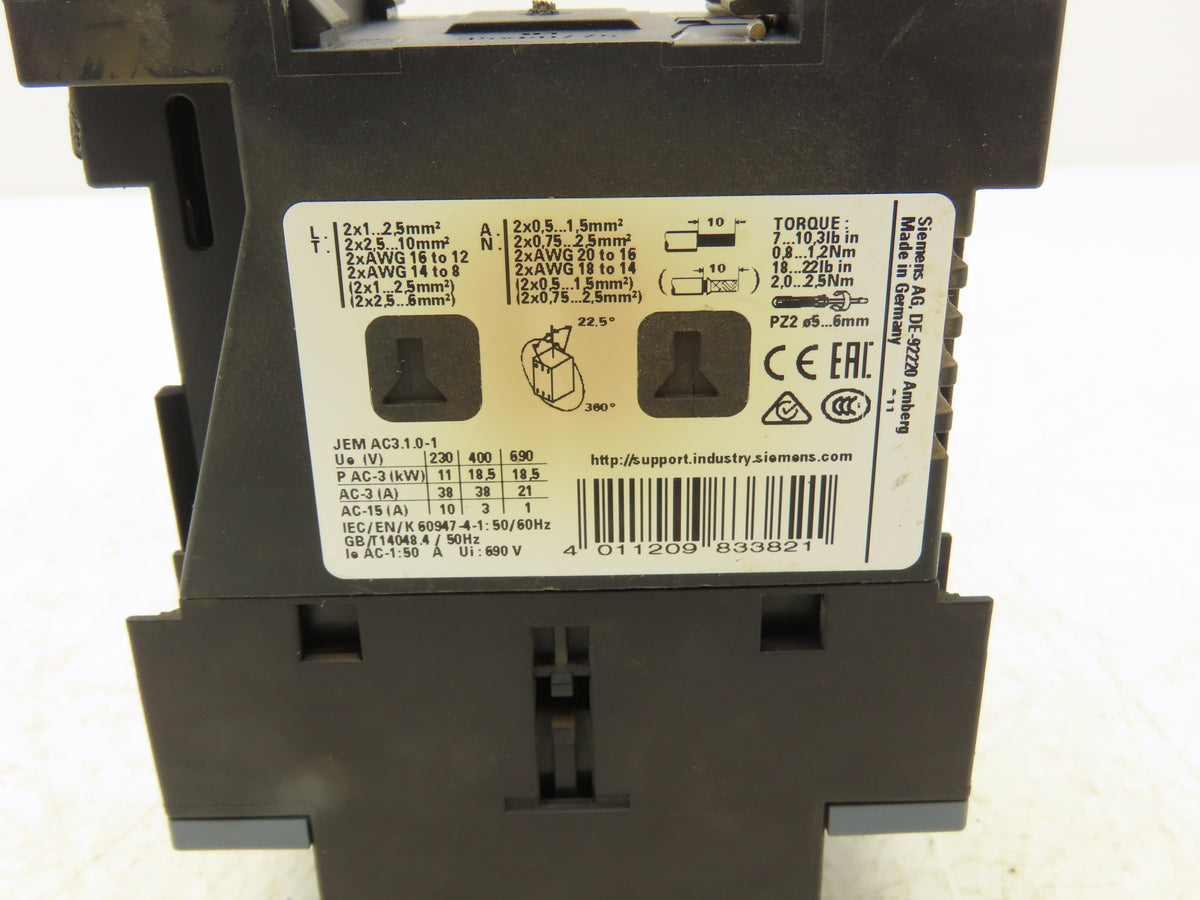 Siemens 3RT2028-1BB40 Motor Starter Contactor 25Hp 575V 3Ph Screw Terminal 24V