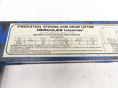 Hercules DI-231 Steel Barrel Drum Grapple Handler Fork Pockets Lifter 1000 lbs