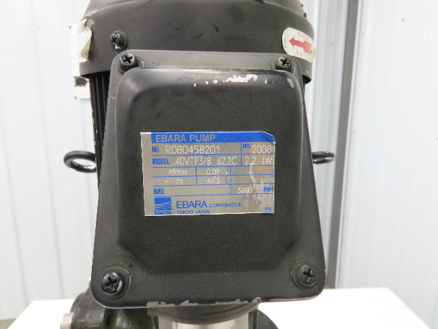 Ebara 40VTP3/8 62.2C Vertical Immersion Coolant Pump 900L/min 2.2kw 460V 3PH