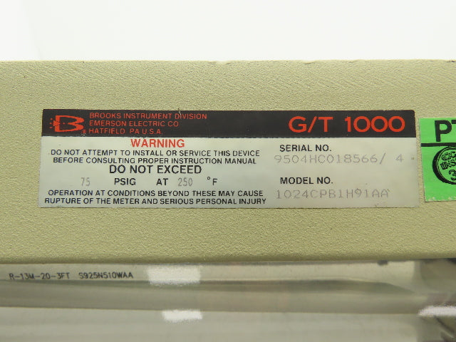 Brooks GT 1000 VA Flow Meter Sight Glass Tube SCFM Air 75 PSI 1-1/2"NPT 316L