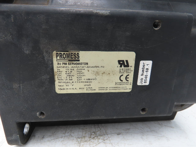 Promess AKM73P-ANANR-70 PM Servo Motor 7.71Kw 2800 RPM 640VDC 3PH  *Broken Plugs