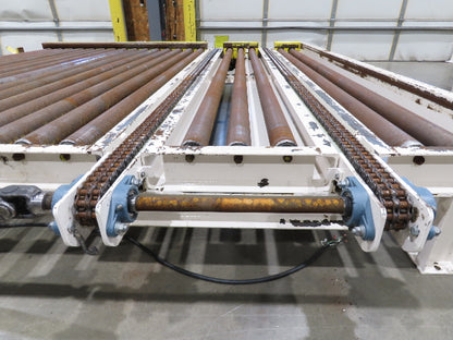 8' 9"L Chain Drive Pallet Transfer Conveyor 98"BF 2.5"Roller 480V 3PH 14"H 30FPM