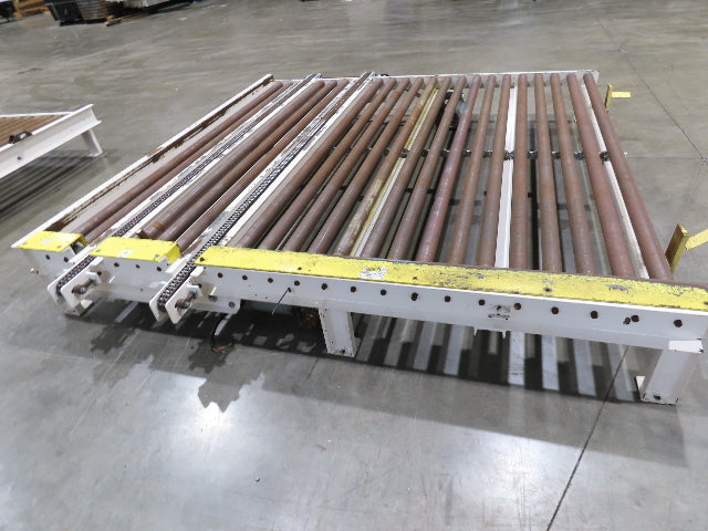 8' 9"L Chain Drive Pallet Transfer Conveyor 98"BF 2.5"Roller 480V 3PH 14"H 30FPM
