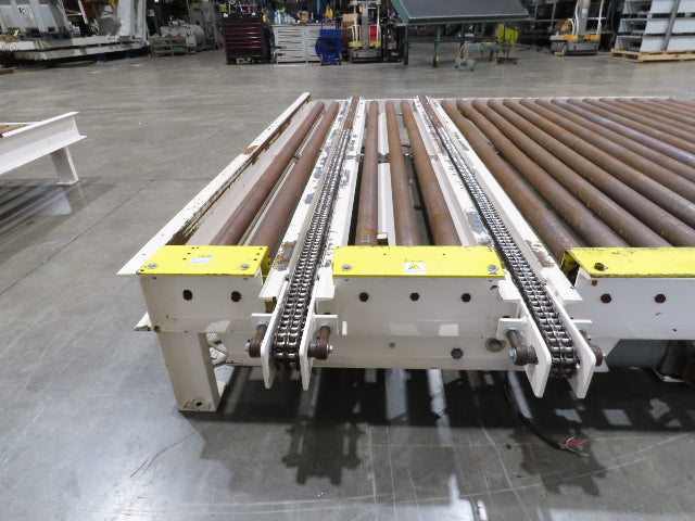 8' 9"L Chain Drive Pallet Transfer Conveyor 98"BF 2.5"Roller 480V 3PH 14"H 30FPM