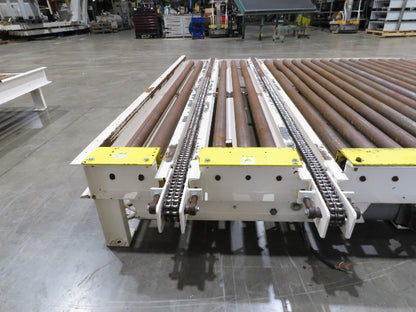 8' 9"L Chain Drive Pallet Transfer Conveyor 98"BF 2.5"Roller 480V 3PH 14"H 30FPM