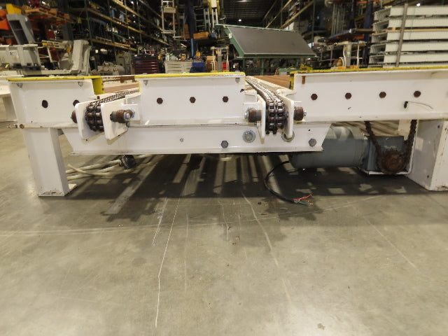 8' 9"L Chain Drive Pallet Transfer Conveyor 98"BF 2.5"Roller 480V 3PH 14"H 30FPM