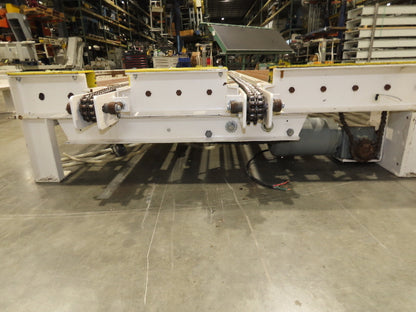 8' 9"L Chain Drive Pallet Transfer Conveyor 98"BF 2.5"Roller 480V 3PH 14"H 30FPM