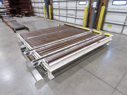 8' 9"L Chain Drive Pallet Transfer Conveyor 98"BF 2.5"Roller 480V 3PH 14"H 30FPM