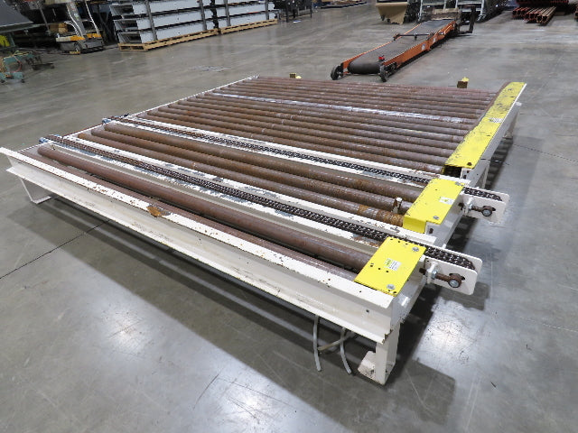 8' 9"L Chain Drive Pallet Transfer Conveyor 98"BF 2.5"Roller 480V 3PH 14"H 30FPM