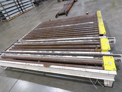 8' 9"L Chain Drive Pallet Transfer Conveyor 98"BF 2.5"Roller 480V 3PH 14"H 30FPM