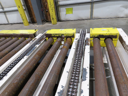 8' 9"L Chain Drive Pallet Transfer Conveyor 98"BF 2.5"Roller 480V 3PH 14"H 30FPM