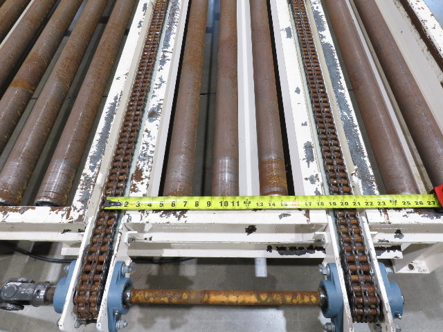 8' 9"L Chain Drive Pallet Transfer Conveyor 98"BF 2.5"Roller 480V 3PH 14"H 30FPM
