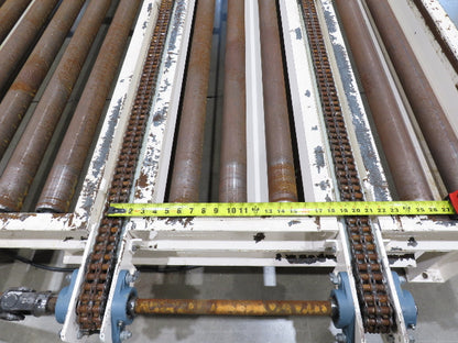 8' 9"L Chain Drive Pallet Transfer Conveyor 98"BF 2.5"Roller 480V 3PH 14"H 30FPM