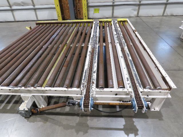 8' 9"L Chain Drive Pallet Transfer Conveyor 98"BF 2.5"Roller 480V 3PH 14"H 30FPM