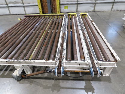 8' 9"L Chain Drive Pallet Transfer Conveyor 98"BF 2.5"Roller 480V 3PH 14"H 30FPM