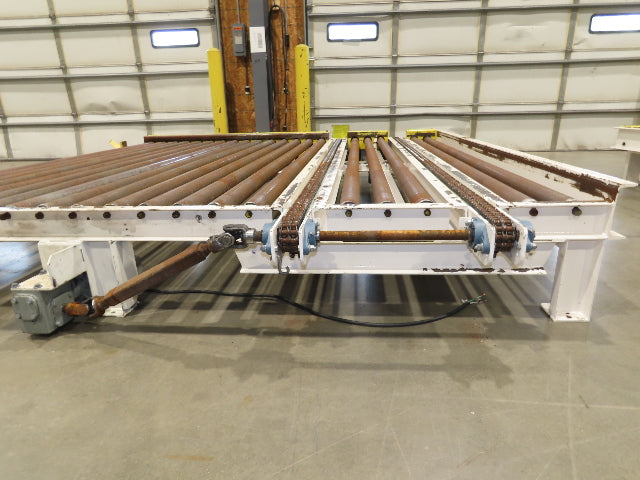 8' 9"L Chain Drive Pallet Transfer Conveyor 98"BF 2.5"Roller 480V 3PH 14"H 30FPM
