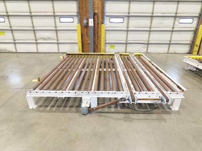 8' 9"L Chain Drive Pallet Transfer Conveyor 98"BF 2.5"Roller 480V 3PH 14"H 30FPM