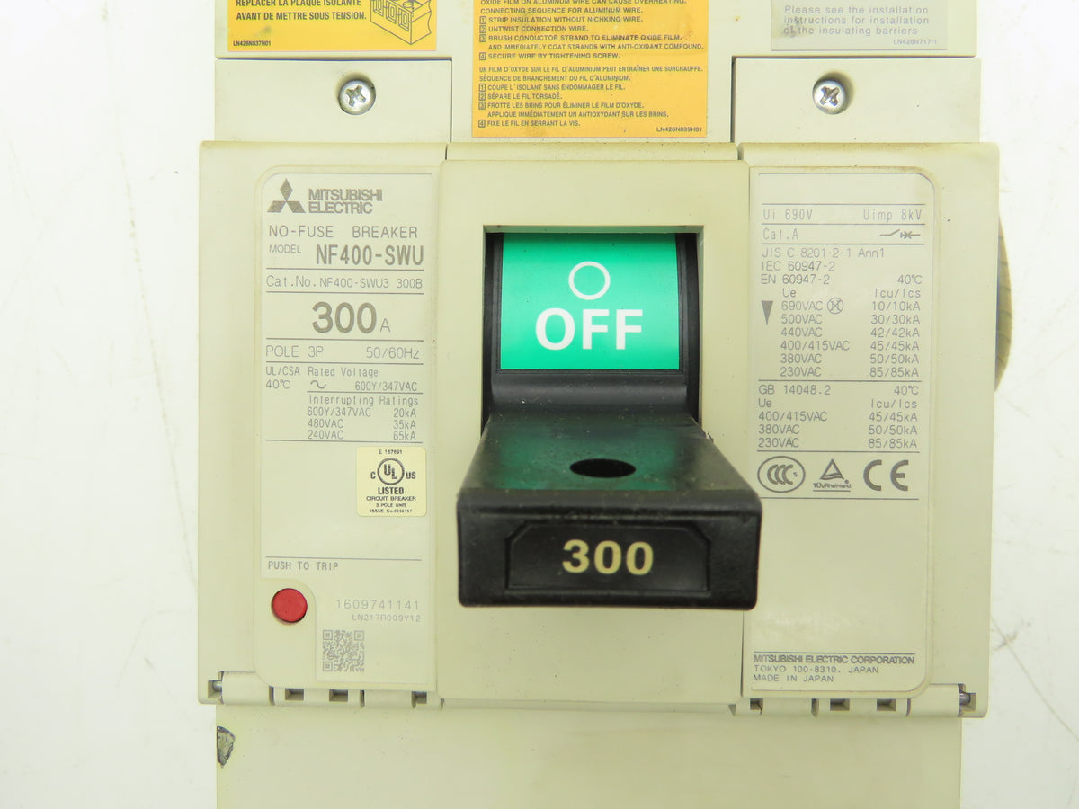 Mitsubishi NF400-SWU3 300B Molded Case Circuit Breaker 300A 3Pole 690VAC/250VDC