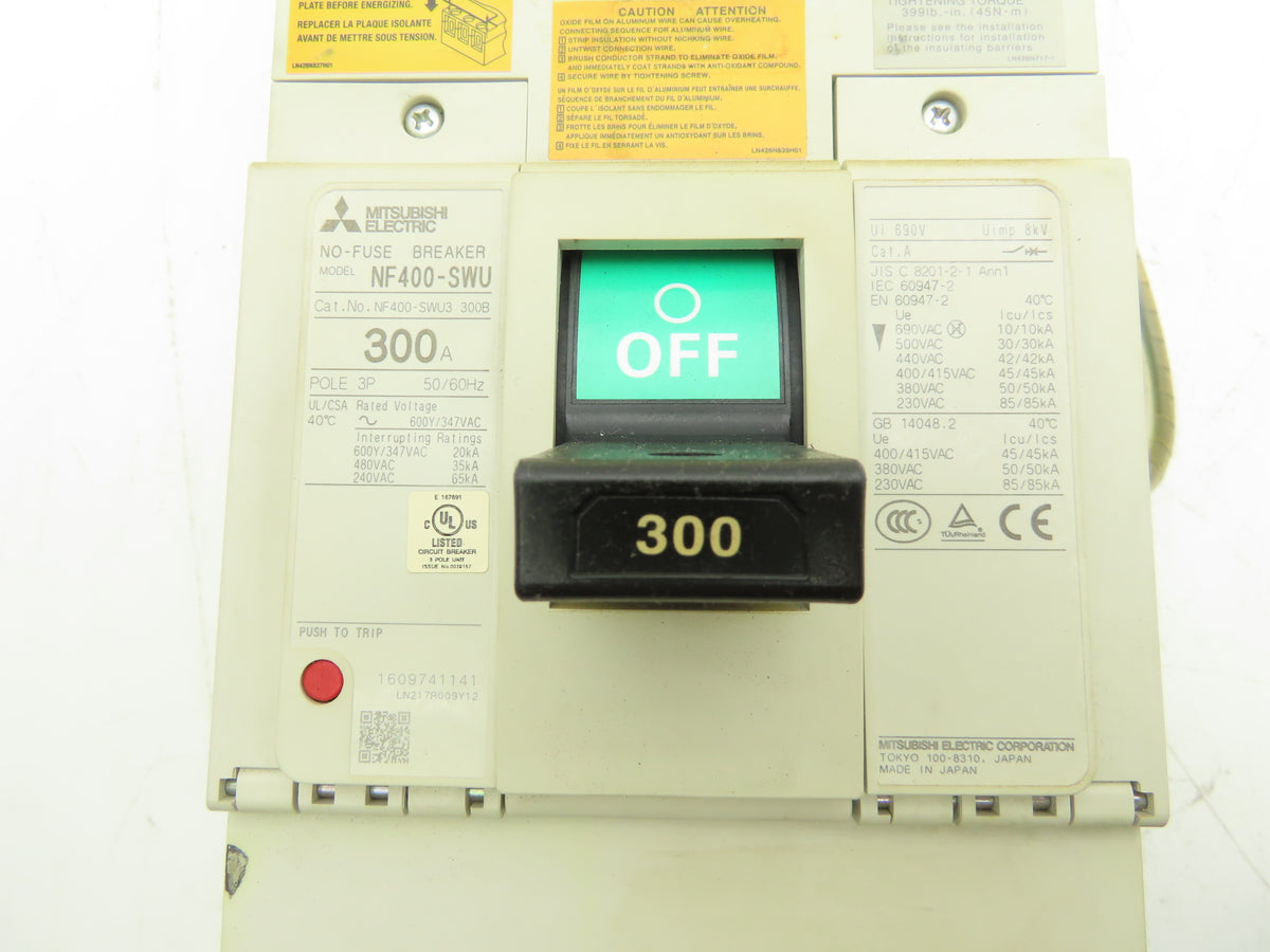 Mitsubishi NF400-SWU3 300B Molded Case Circuit Breaker 300A 3Pole 690VAC/250VDC