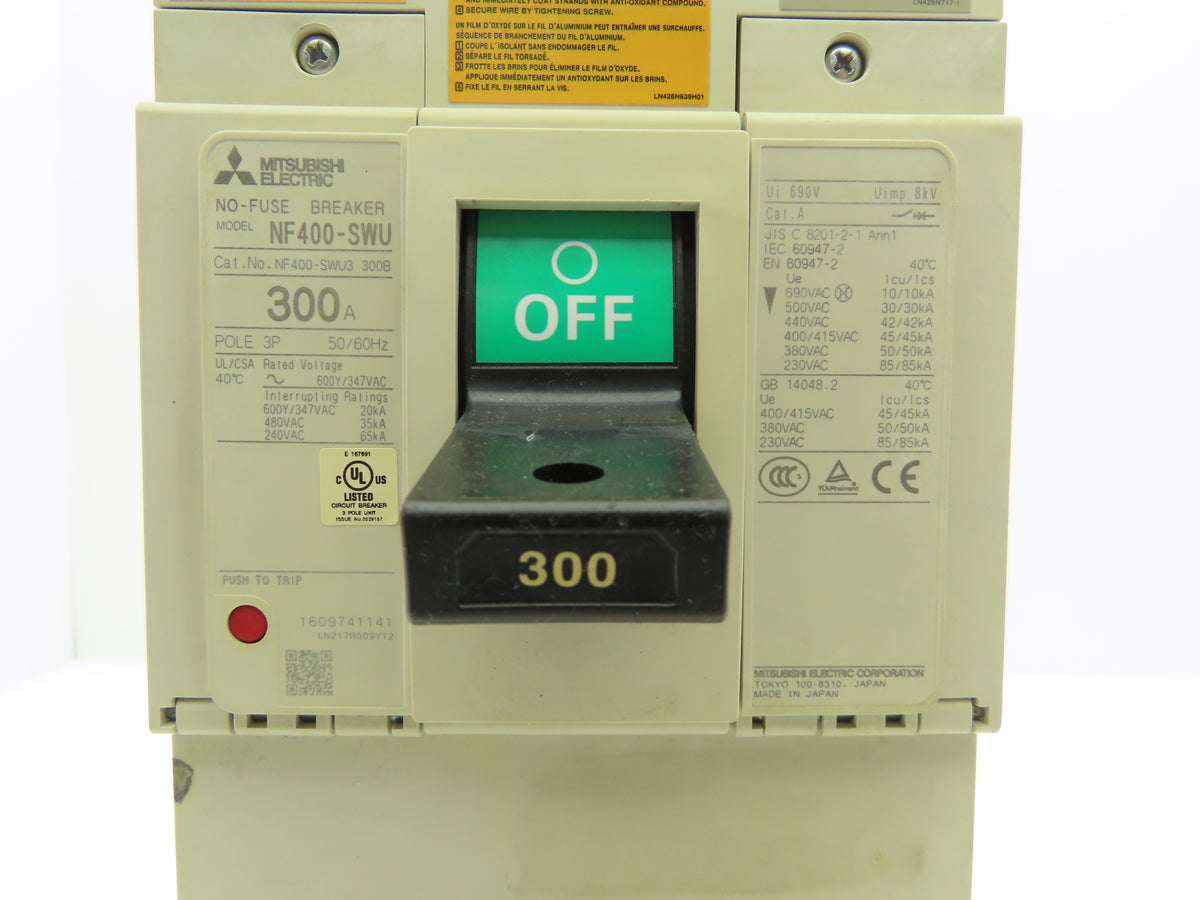Mitsubishi NF400-SWU3 300B Molded Case Circuit Breaker 300A 3Pole 690VAC/250VDC