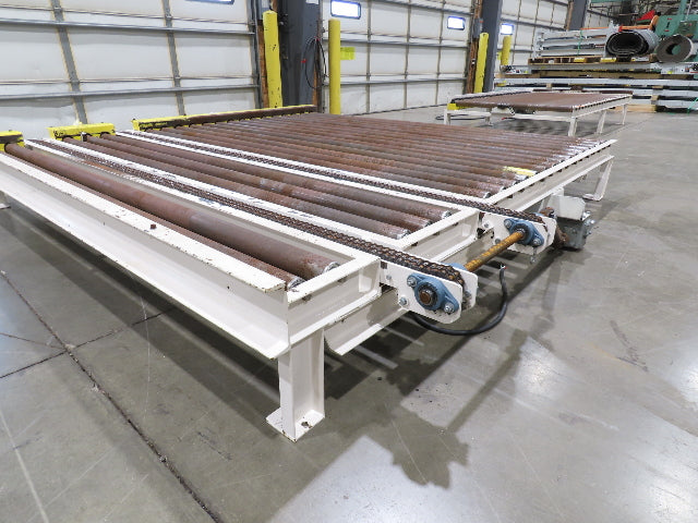 8' 9"L Chain Drive Pallet Transfer Conveyor 98"BF 2.5"Roller 480V 3PH 14"H 40FPM
