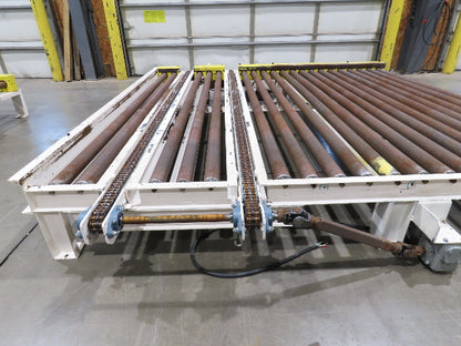 8' 9"L Chain Drive Pallet Transfer Conveyor 98"BF 2.5"Roller 480V 3PH 14"H 40FPM