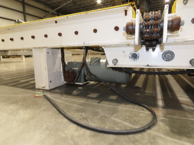 8' 9"L Chain Drive Pallet Transfer Conveyor 98"BF 2.5"Roller 480V 3PH 14"H 40FPM