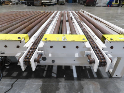 8' 9"L Chain Drive Pallet Transfer Conveyor 98"BF 2.5"Roller 480V 3PH 14"H 40FPM