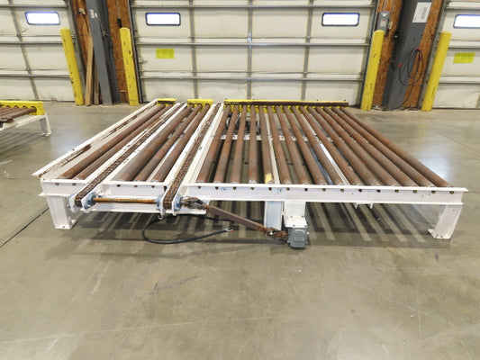 8' 9"L Chain Drive Pallet Transfer Conveyor 98"BF 2.5"Roller 480V 3PH 14"H 40FPM