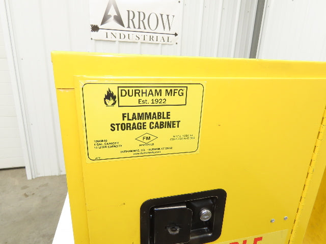 Durham 1004M-50 Yellow Flammable Cabinet 4 Gallon Capacity One Shelf Lot of 4