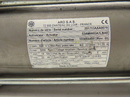 ARO 53AMW05A2LBA6 SAS Welder Servo Screw Actuator 3000RPM 600V 110mm Stroke