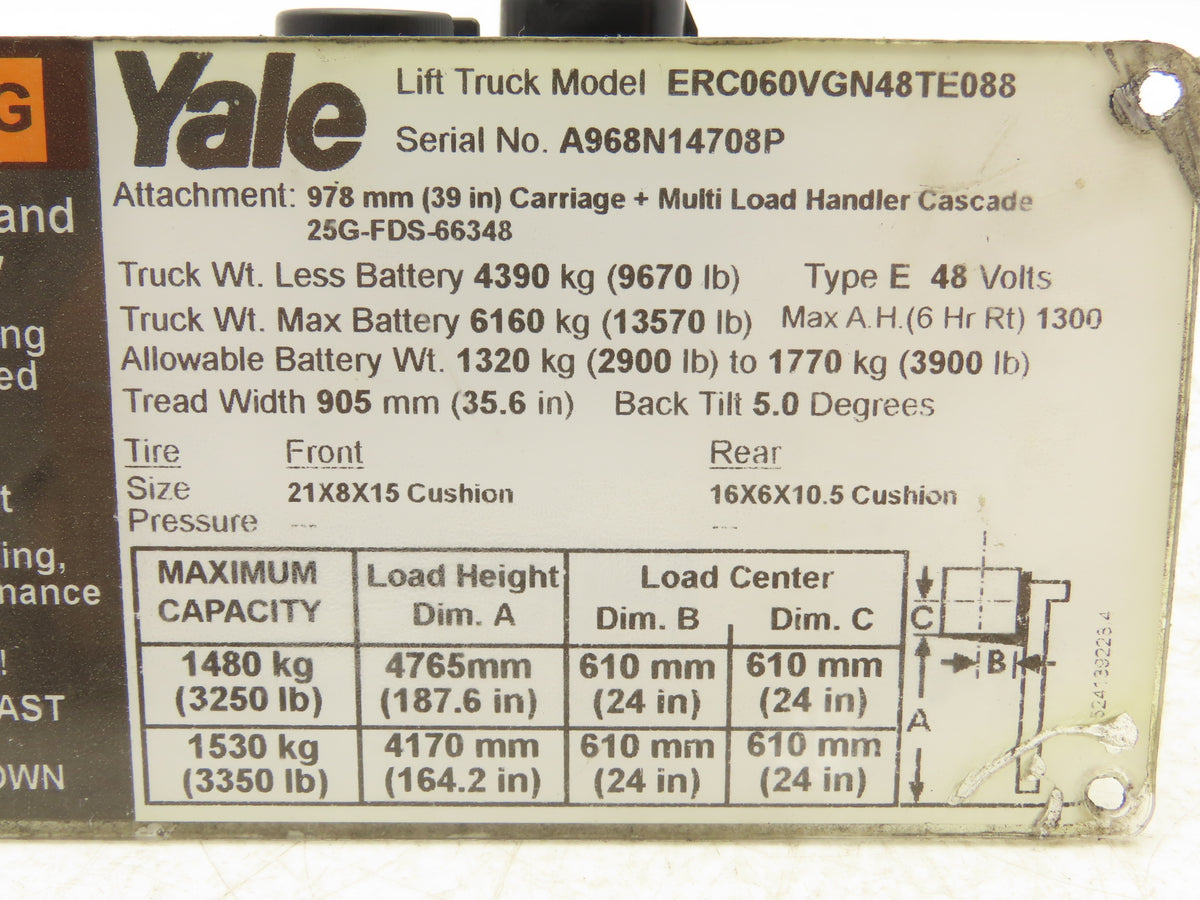 Yale 8539580 Forklift Display Controller Module W/Key Off ERC060VGN48TE088