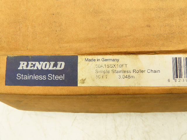 Renold 50A1SSX10Ft Roller Chain #50 - 5/8" Pitch 1 Strand Simple Stainless 10 ft