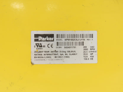 Parker MPM1902CSJ7JY1N AC Servo Motor 20.9Hp 3000 RPM 460V 3PH
