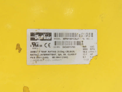 Parker MPM1901CSJ7JY1N AC Servo Motor 13.1Hp 3000 RPM 460V 3PH