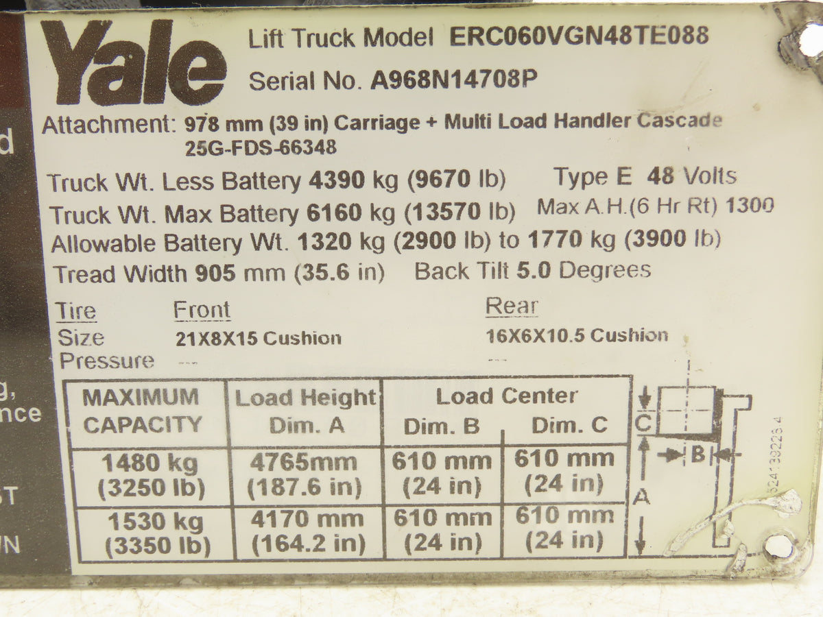 Yale Forklift Steering Wheel & Bracket Assembly Off ERC060VGN48TE088