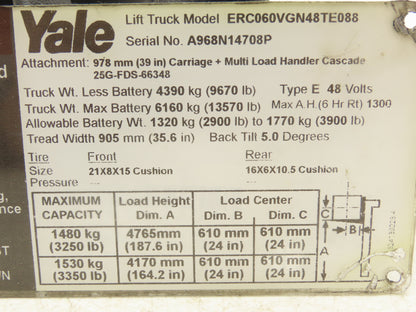 Yale Forklift Steering Wheel & Bracket Assembly Off ERC060VGN48TE088
