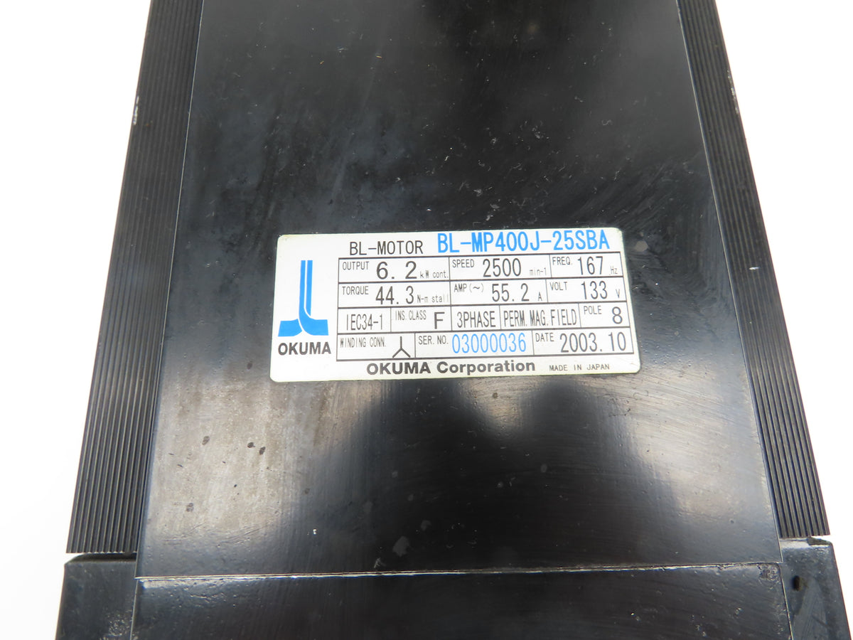 Okuma BL-MP400J-25SBA Servo Motor 6.2kw 2500 RPM 133V 3PH Encoder ER-JG-7200D