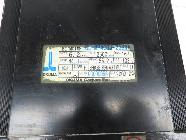 Okuma BL-MP400J-25SNA Servo Motor 6.2kw 2500 RPM 133V 3PH Encoder ER-JG-7200D