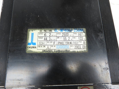 Okuma BL-MP400J-25SNA Servo Motor 6.2kw 2500 RPM 133V 3PH Encoder ER-JG-7200D